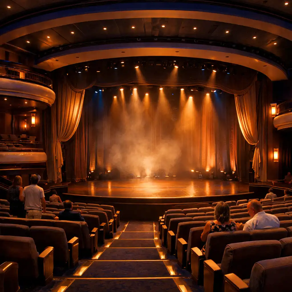 Cruise ship theatre with guests arriving before an evening performance